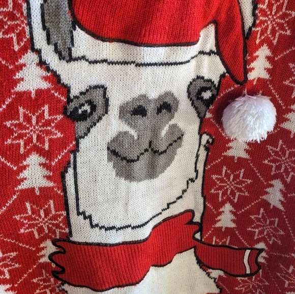 Merry Christmas Poof Large Red & White Llama w/ a Santa Hat Knit Sweater - Picture 2 of 10